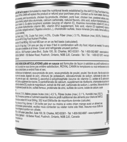 Conserve soin articulations pour chiens pâté en sauce Royal canin, 385g