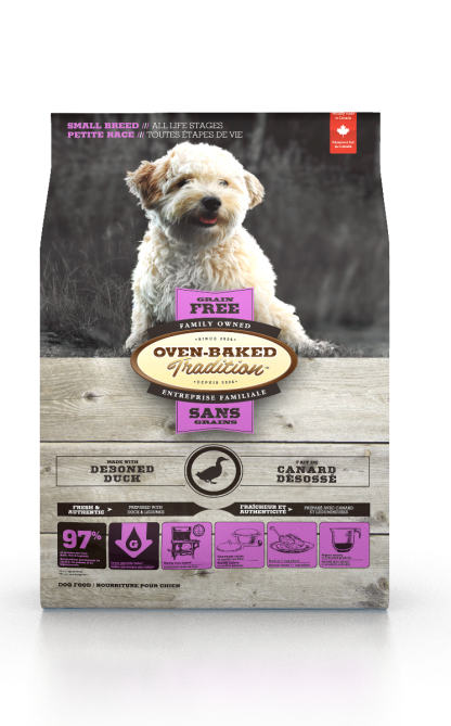 Nourriture chien, toutes étapes de vie, petite race, canard, SANS GRAIN, Oven-Baked 5lb (2.27kg)